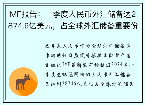 IMF报告：一季度人民币外汇储备达2874.6亿美元，占全球外汇储备重要份额